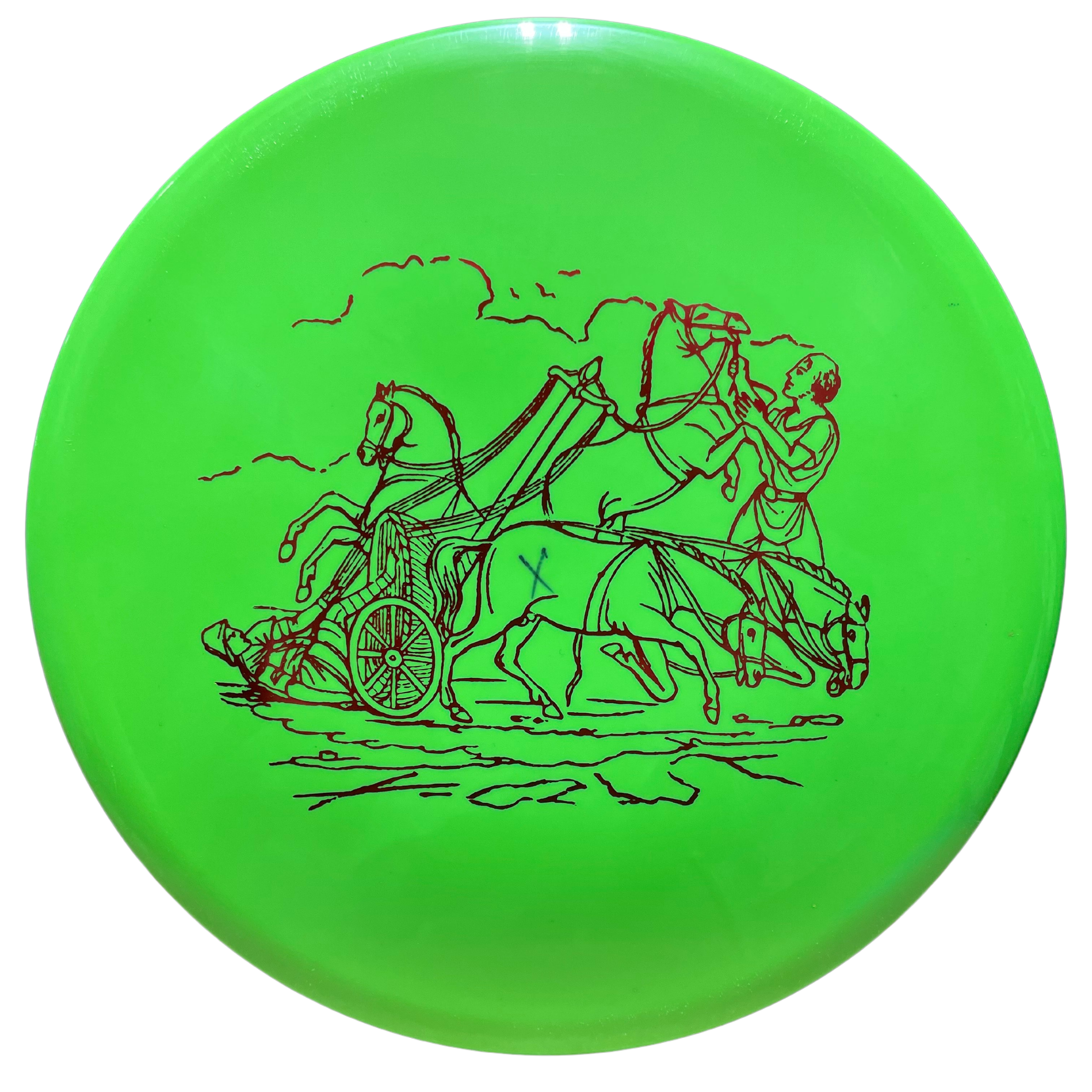 Green Anubis i-Blend disc golf disc with chariot design.